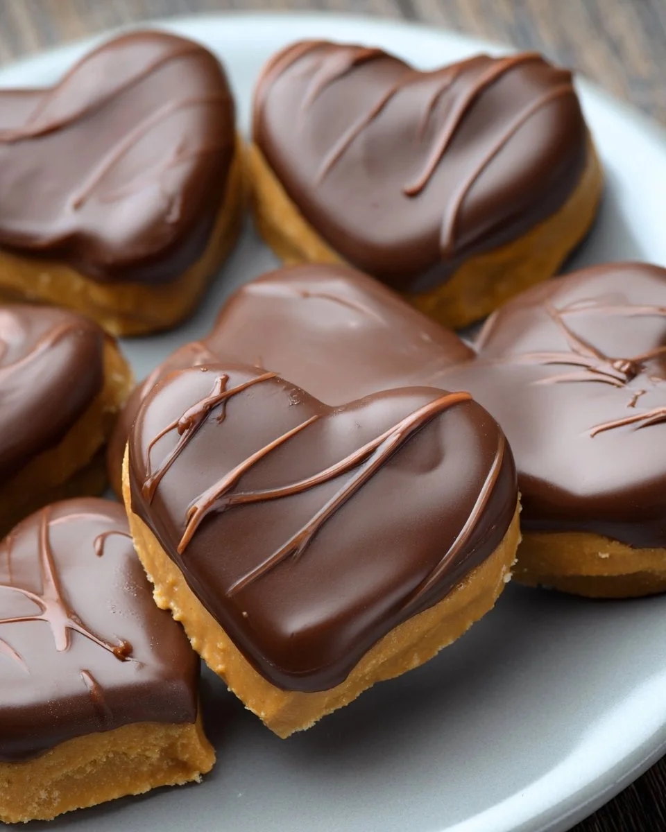 Hausgemachte Erdnussbutter-Schokoladenherzen auf einem Teller