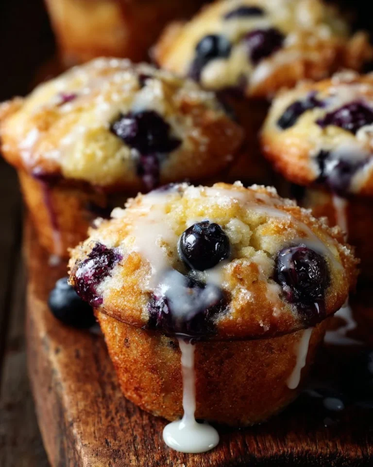 Heidelbeermuffins mit Zitronenglasur auf einem Backblech