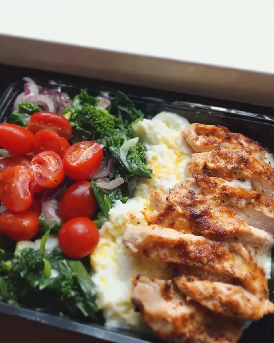 Hohe Protein Mahlzeit mit frischen Zutaten und ansprechender Präsentation.