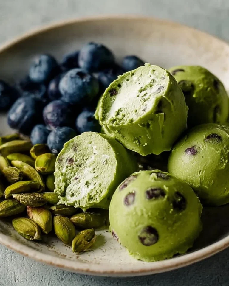 Homemade frozen yogurt matcha bites on a plate with vibrant green toppings