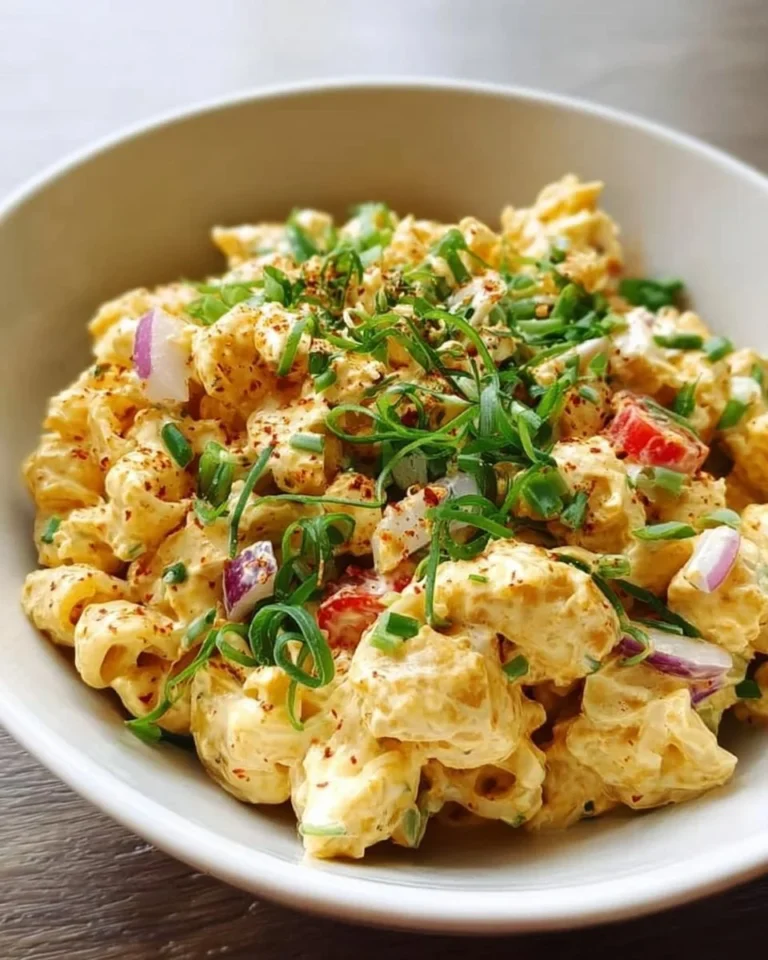 High protein homemade egg pasta salad served in a bowl