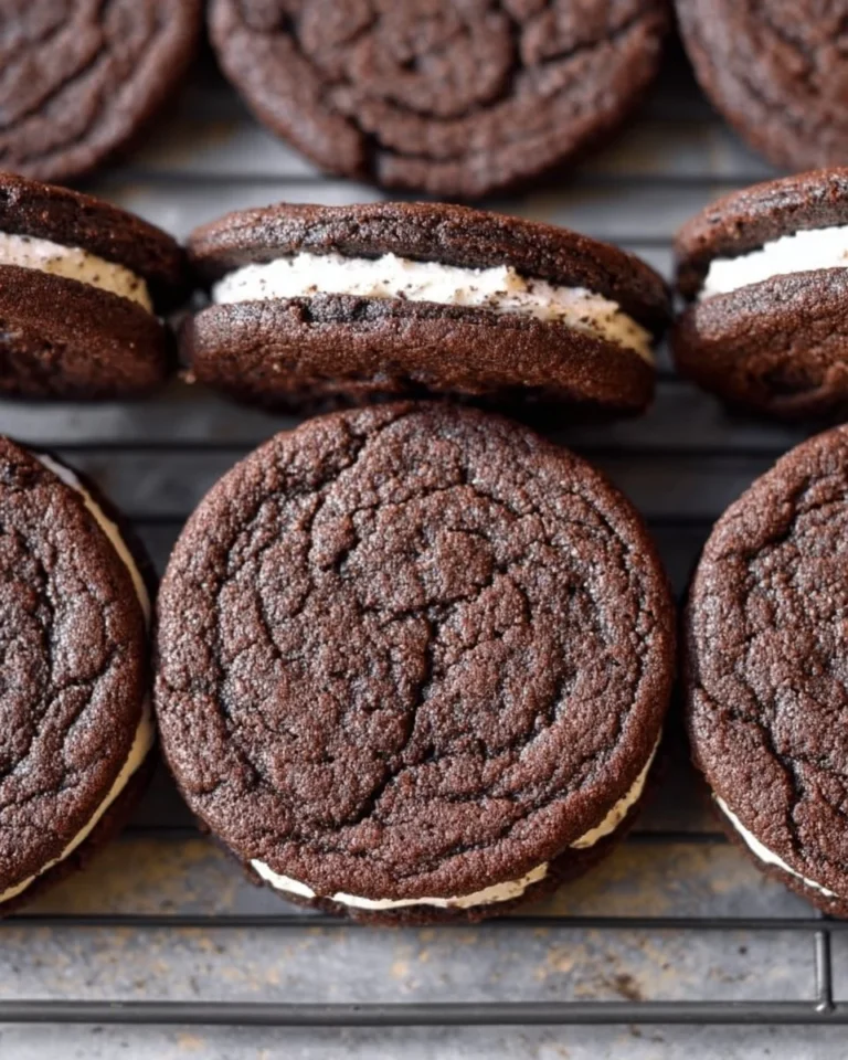 Delicious homemade sourdough Oreo cookies on a rustic plate