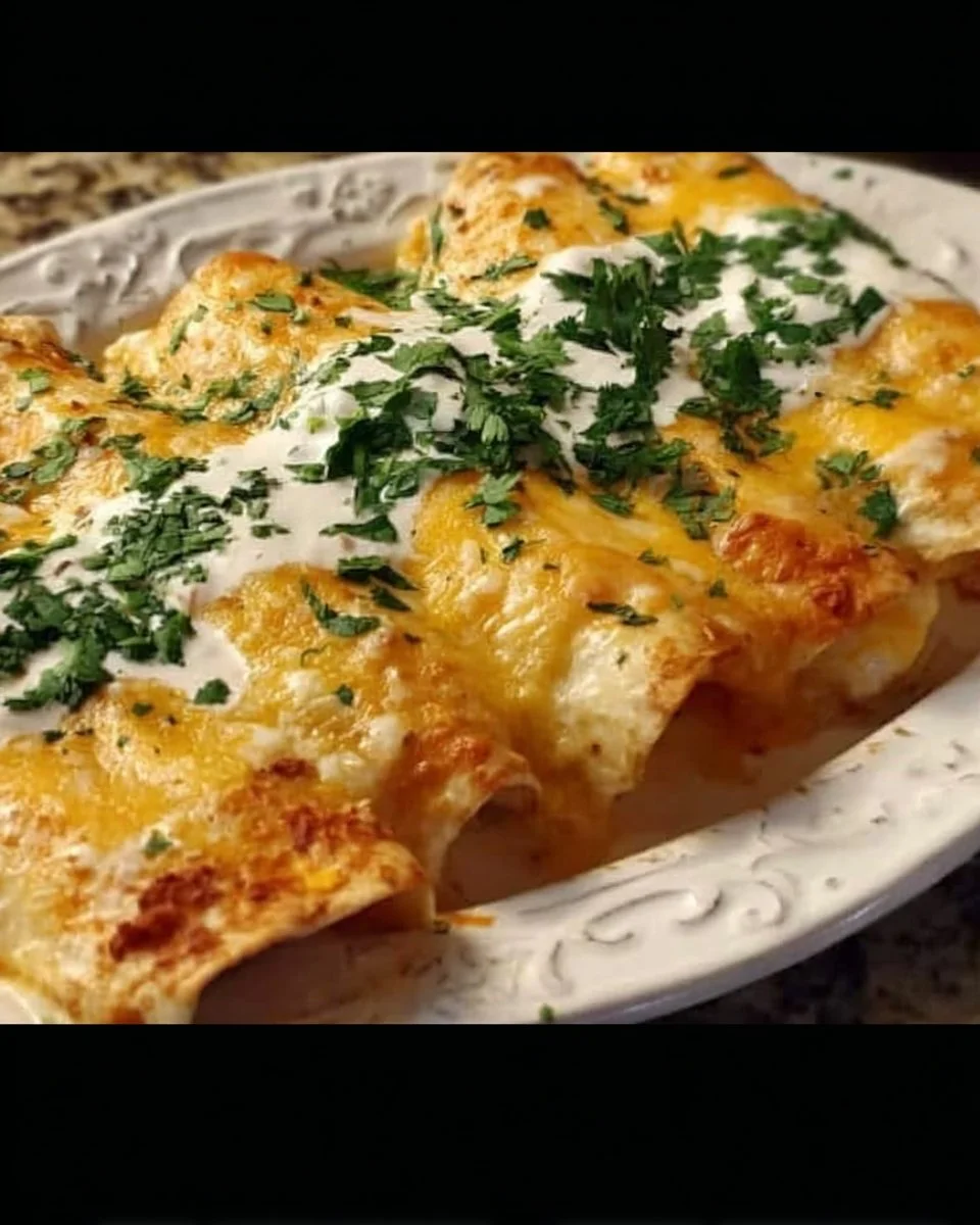 Hühnchen-Enchiladas mit saurer Sahne-weißer Sauce