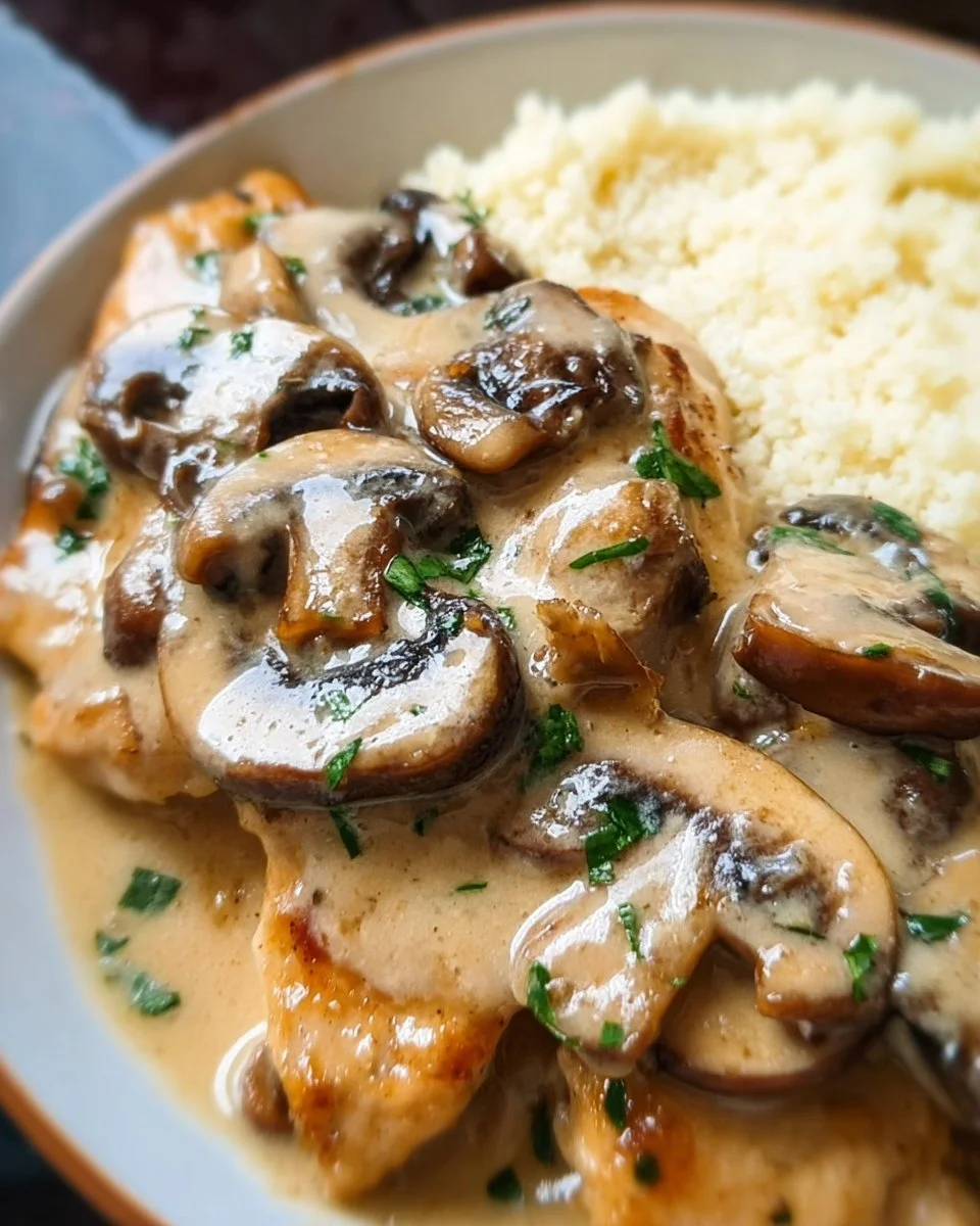 Hühnchen-Pilzsauce mit Blumenkohlreis