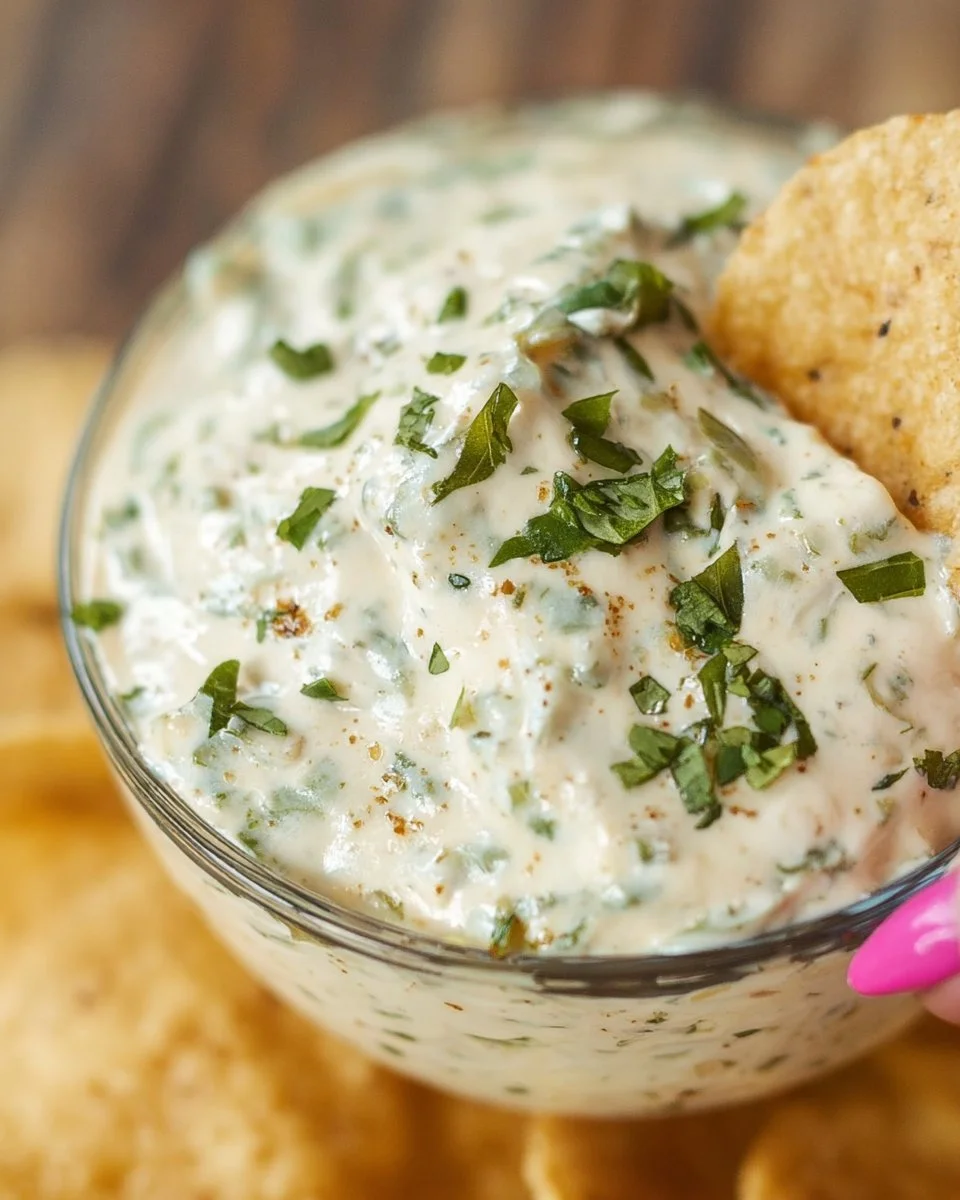 Jalapeño Ranch Dip in einer Schüssel, serviert mit Gemüse und Tortilla-Chips