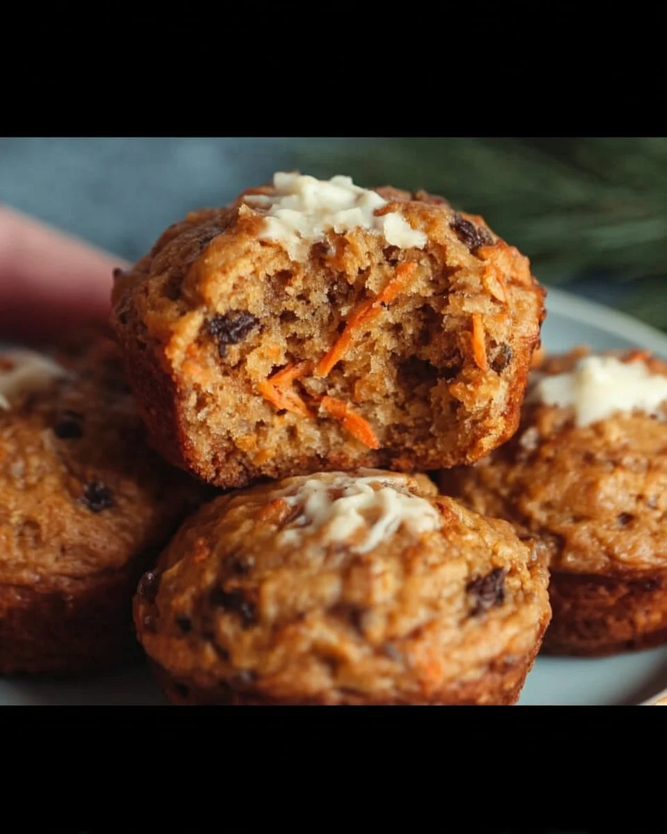 Saftige Karottenkuchen Muffins auf einem Teller serviert.
