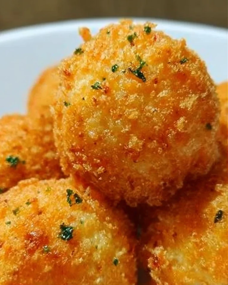 Leckere Kartoffel Bällchen, goldbraun frittiert und serviert mit Dip