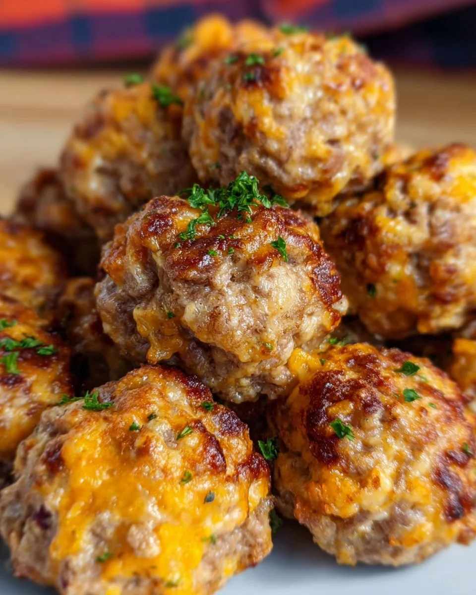 Leckere Käse-Rinderwürstchenbällchen auf einem Teller serviert.