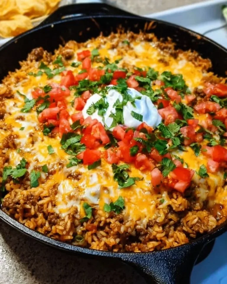 Leckere Käse-Taco-Reis-Pfanne mit frischen Zutaten