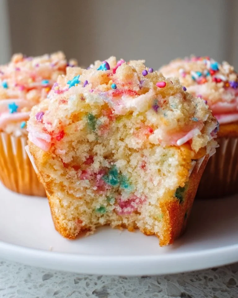 Leckere Konfetti Streusel Cupcakes mit buntem Topping und frisch gebacken