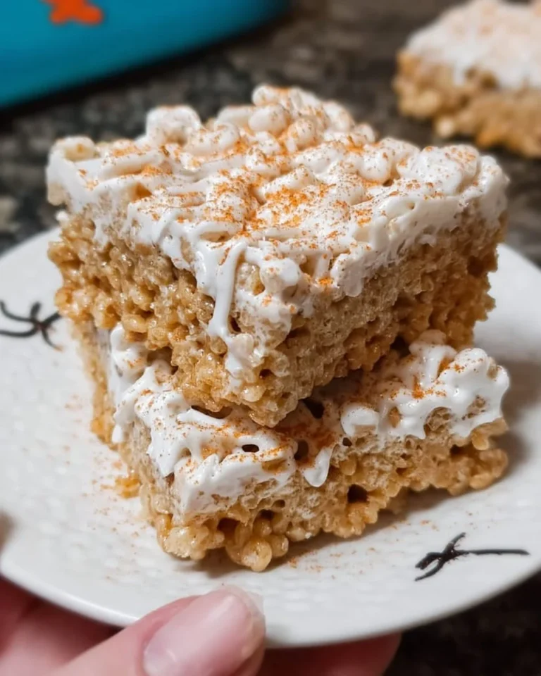 Kürbisgewürz Rice Krispies Leckereien in einer Schüssel dekoriert mit Kürbisse