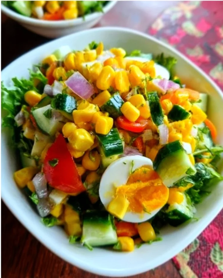 Frischer und bunter Mais-Salat mit Gemüse und Dressing