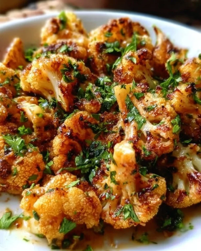 Marokkanischer Blumenkohl mit Tahini-Honig auf einem Teller dekoriert