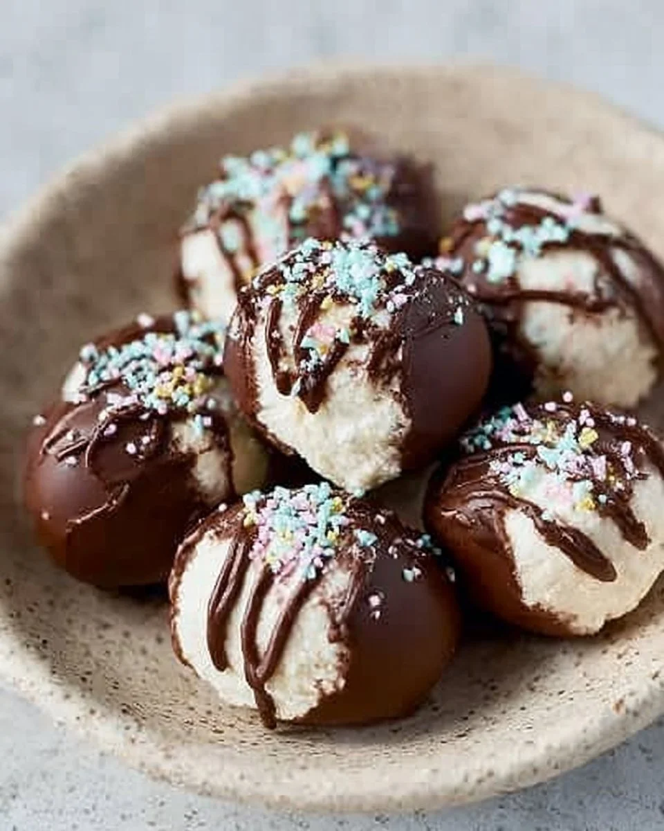Leckere Marshmallow-Creme-Trüffel auf einem Teller serviert.