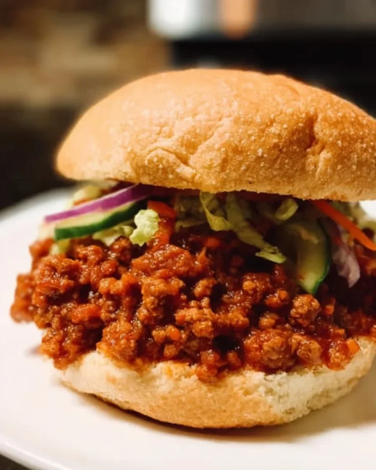 Putenhackfleisch Sloppy Joes auf einem Teller, eine gesunde Mahlzeit