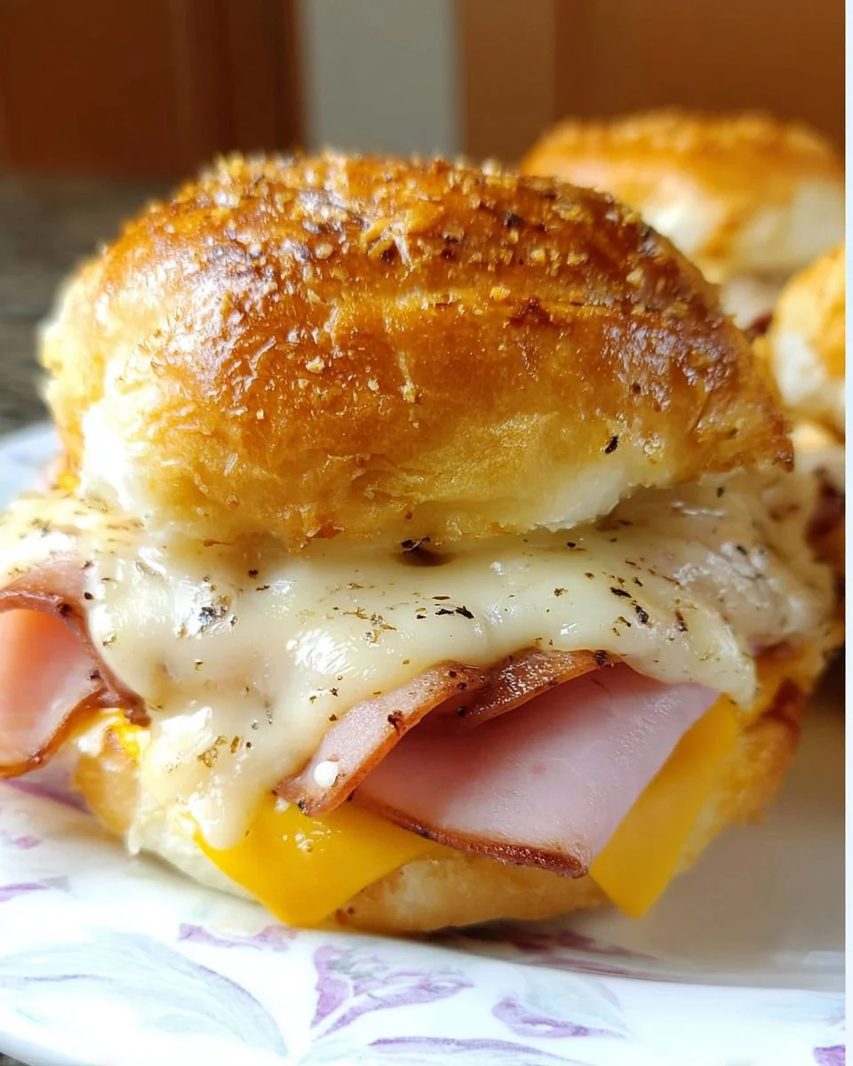 Putensandwich mit Käse auf einem Teller serviert