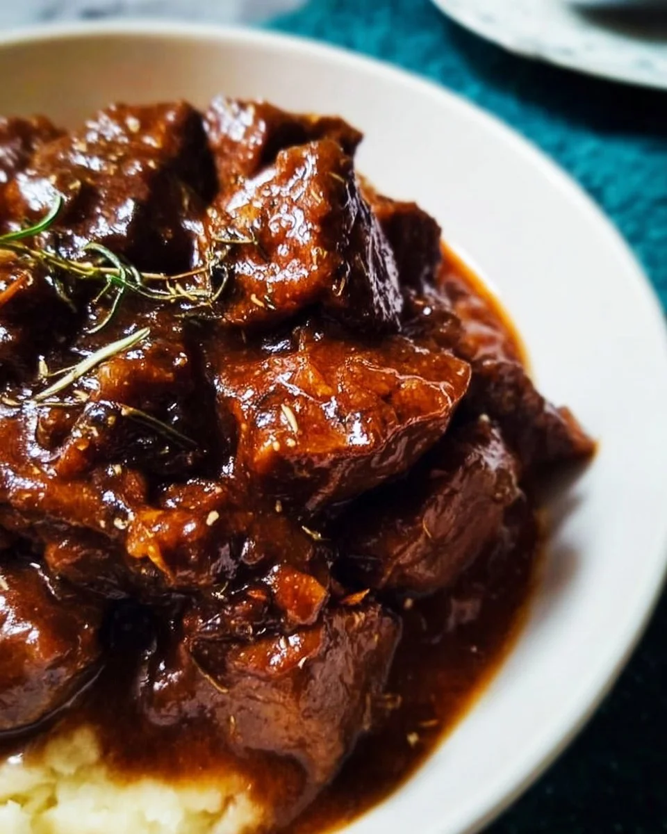 Rindfleischstücke mit Soße aus dem Slow Cooker