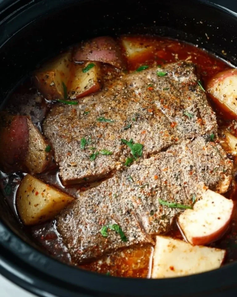 Schmortopf Steak mit Gemüse und Kräutern, perfekt für ein herzhaftes Essen.