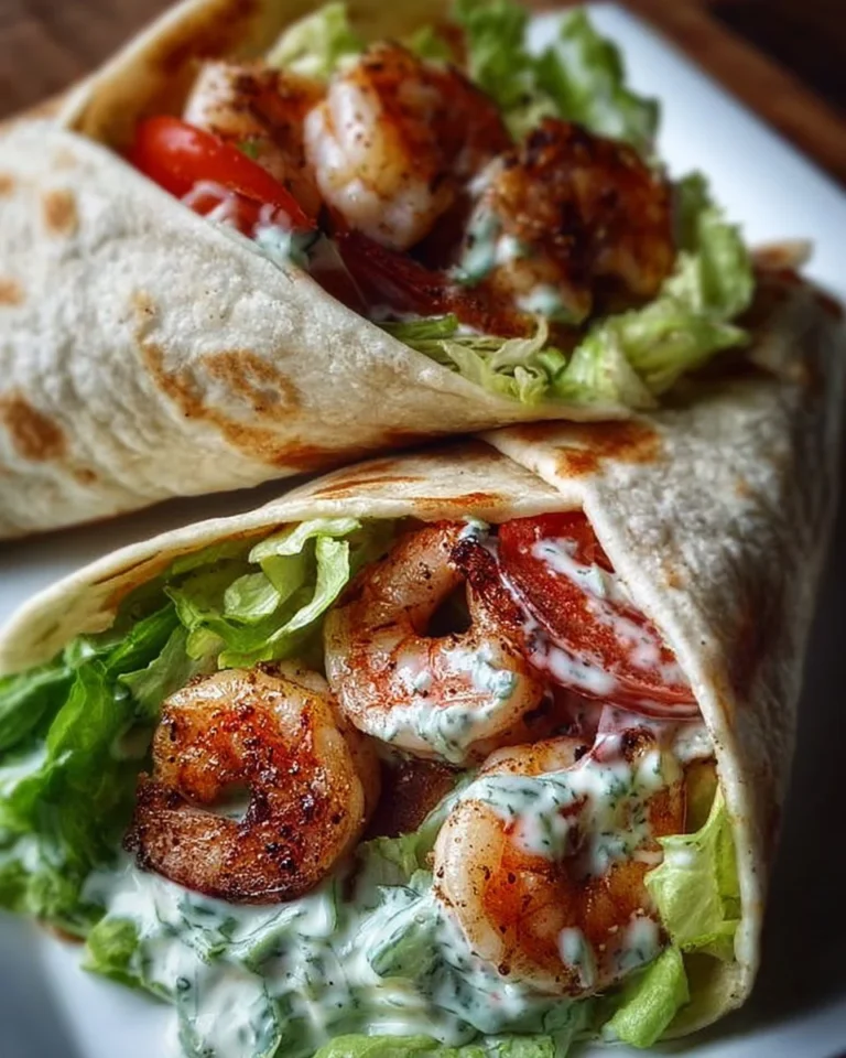 Leckere Shrimp Wraps mit cremigem Dressing auf einem Teller serviert