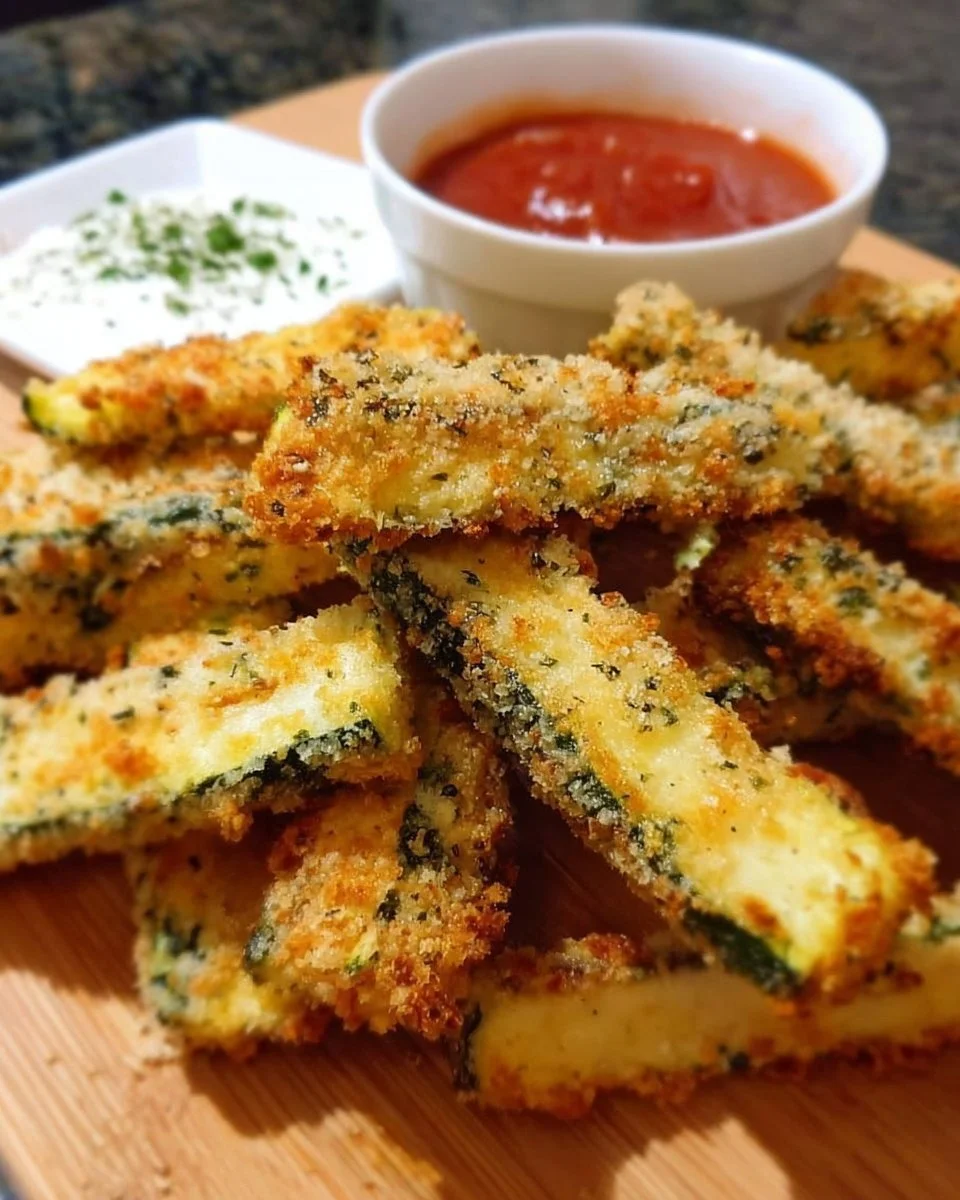 Einfache gebackene Zucchini-Sticks auf einem Teller serviert