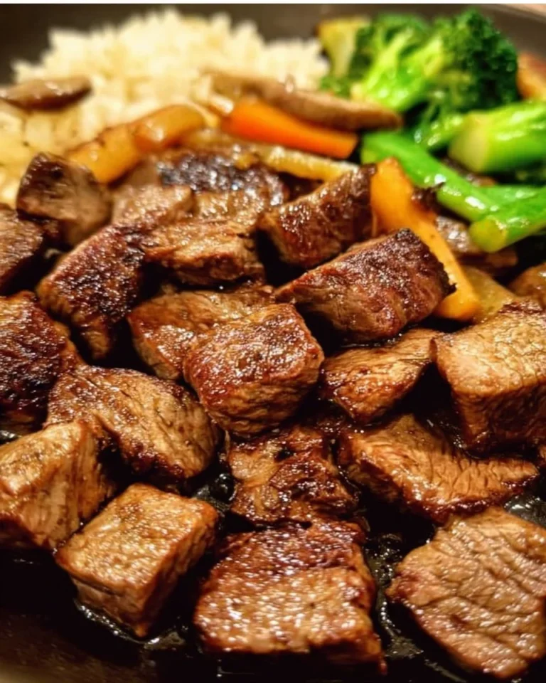 Sizzlendes Hibachi Steak auf dem Grill zubereitet