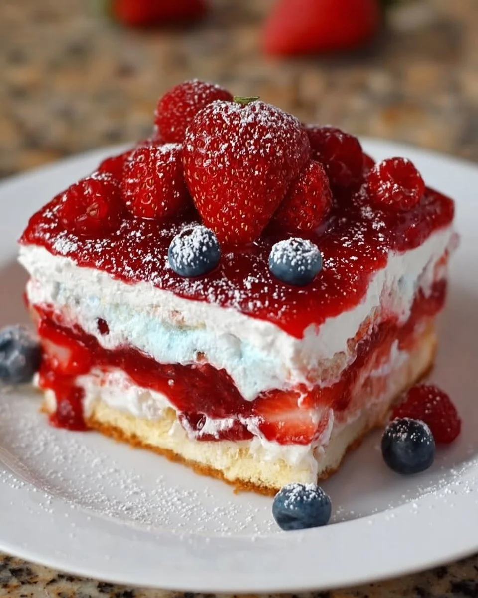 Sommer-Beeren-Gel-Dessert-Lasagne mit frischen Beeren und Schichten