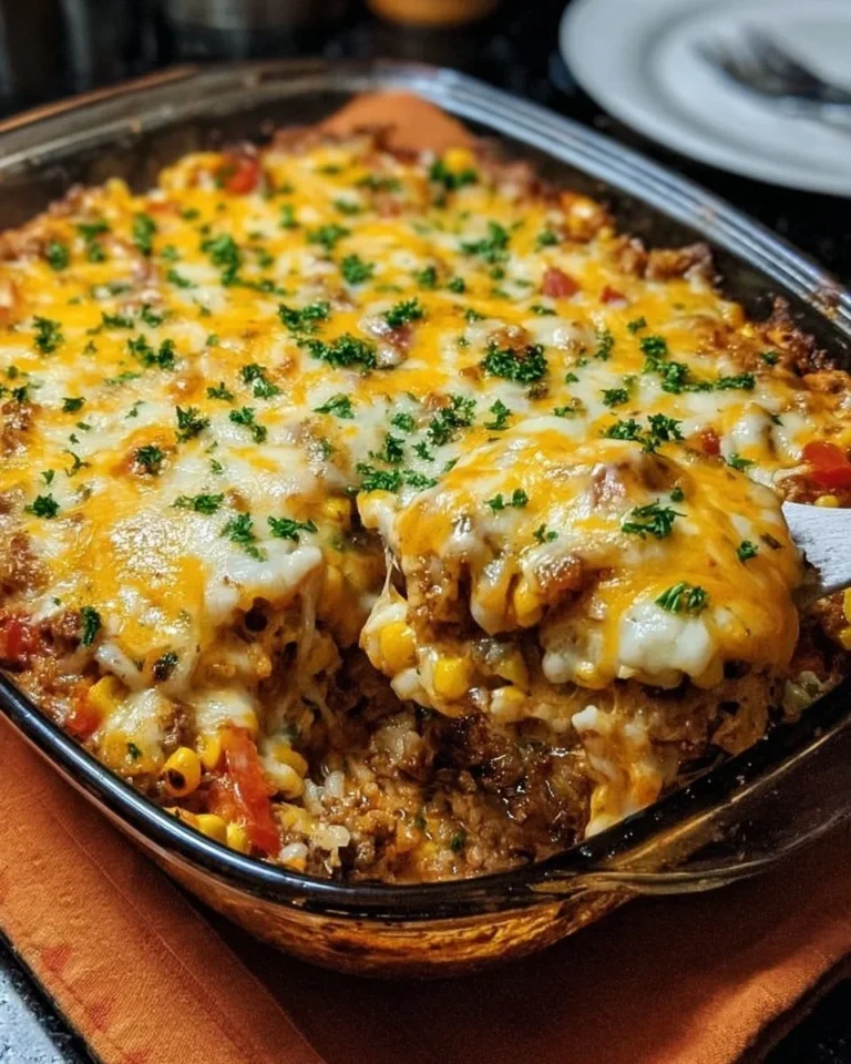 Südwestlicher Putenauflauf mit Gemüse und Käse überbacken.