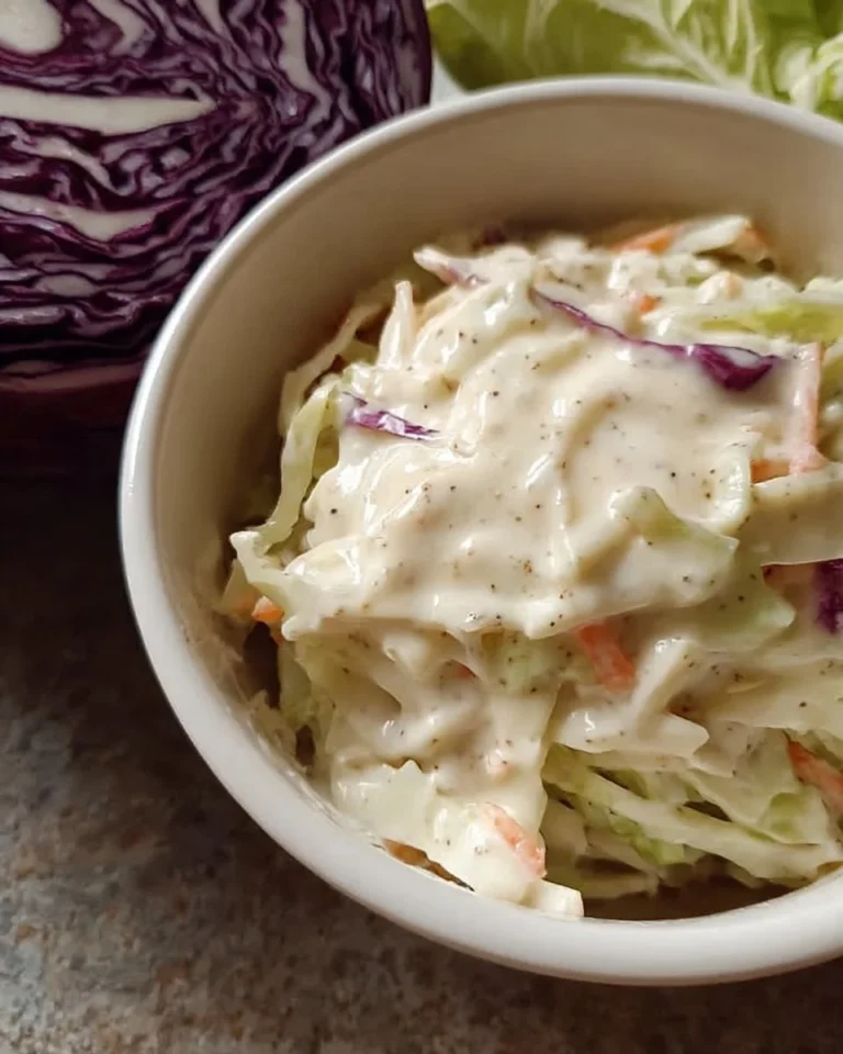 Sweet mayonnaise based coleslaw dressing in a glass bowl