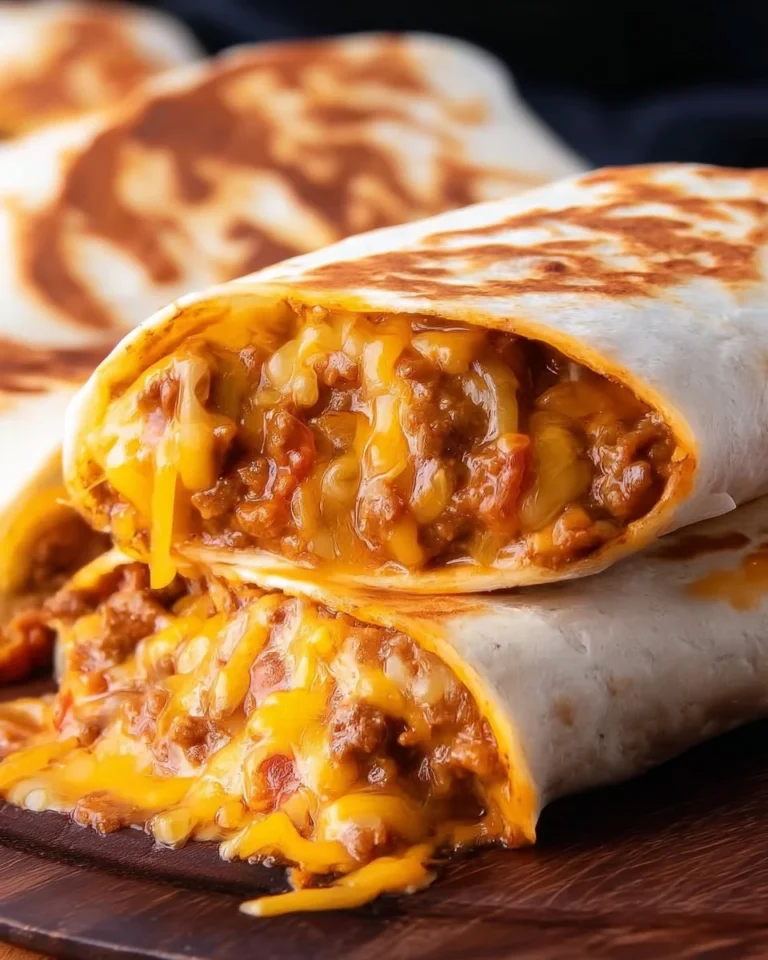 Taco Bell Chili-Käse-Burrito mit Chili und geschmolzenem Käse auf einem Teller