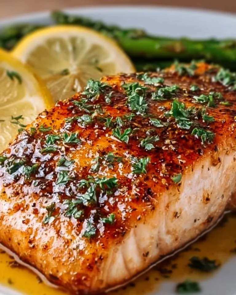 Gebackener Lachs im Texas Roadhouse-Stil auf einem Teller serviert.