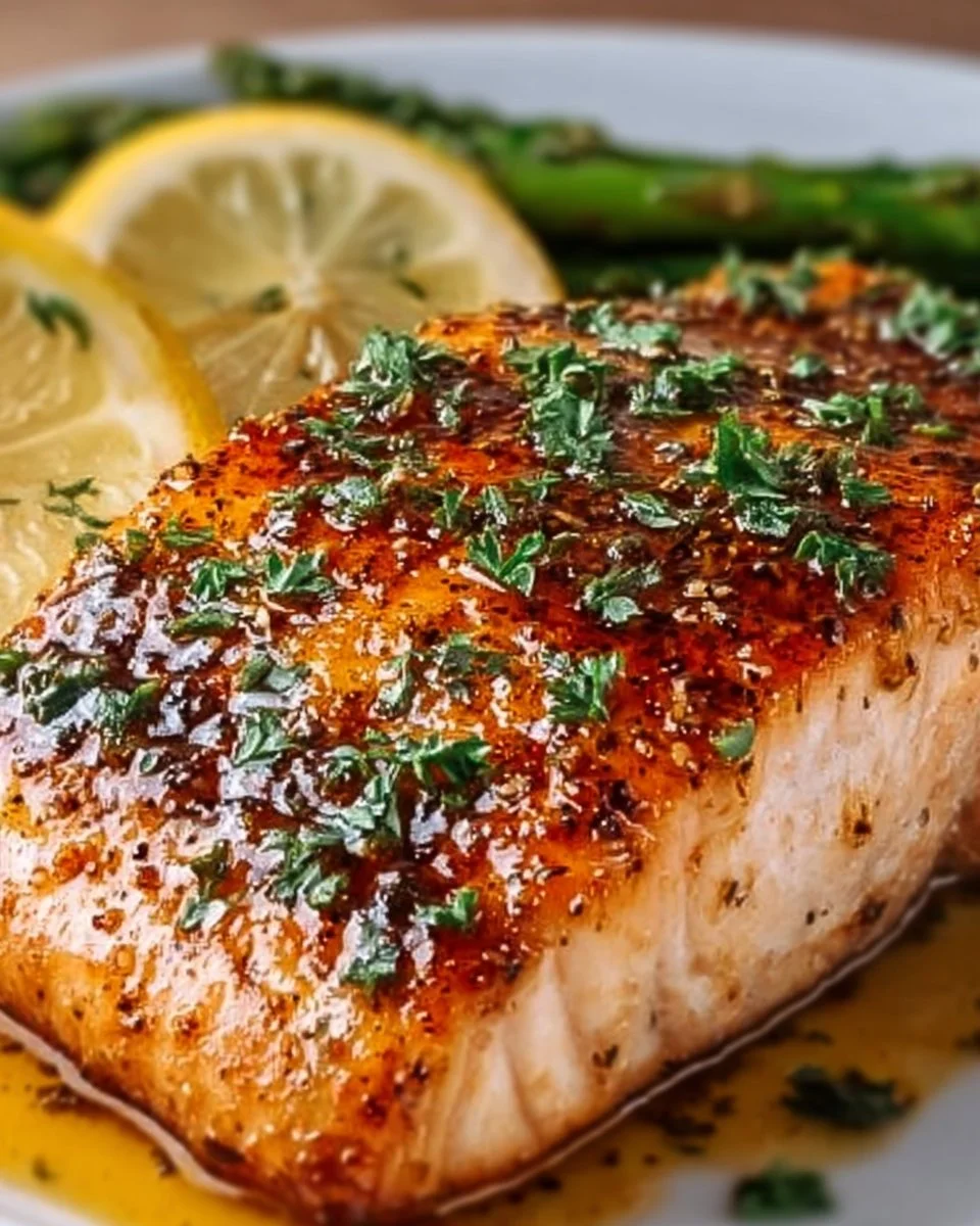 Gebackener Lachs im Texas Roadhouse-Stil auf einem Teller serviert.