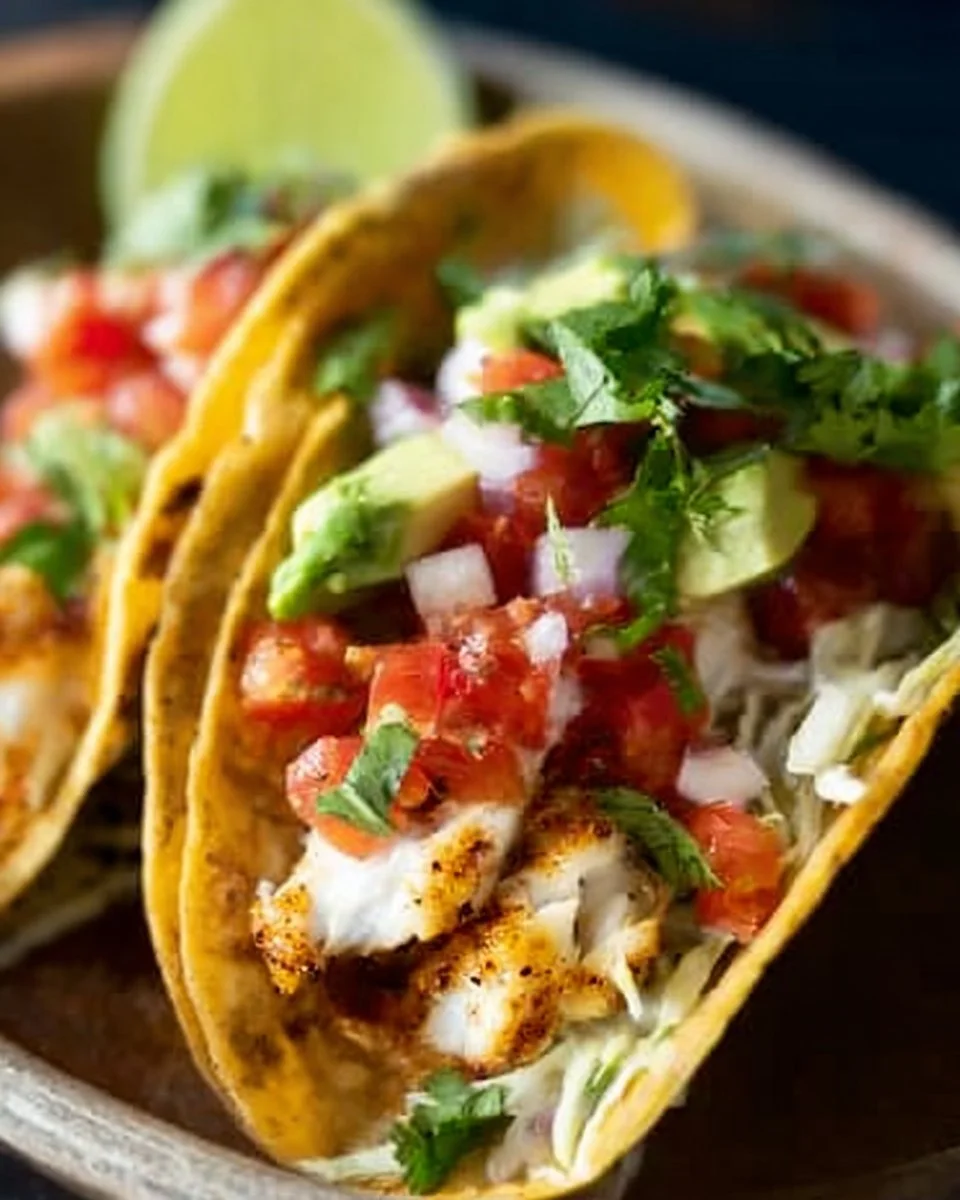 Tilapia-Fisch-Tacos mit frischem Gemüse und Limette