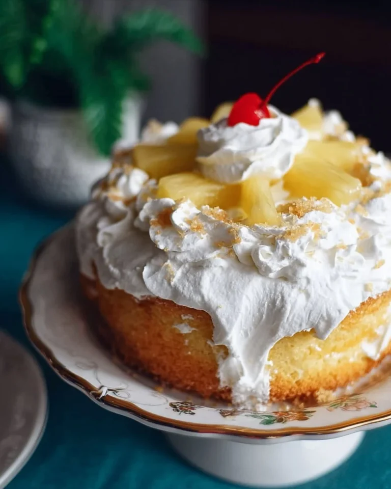 Leckerer Twinkie Ananaskuchen mit Ananas und Cremefüllung auf einem Teller.