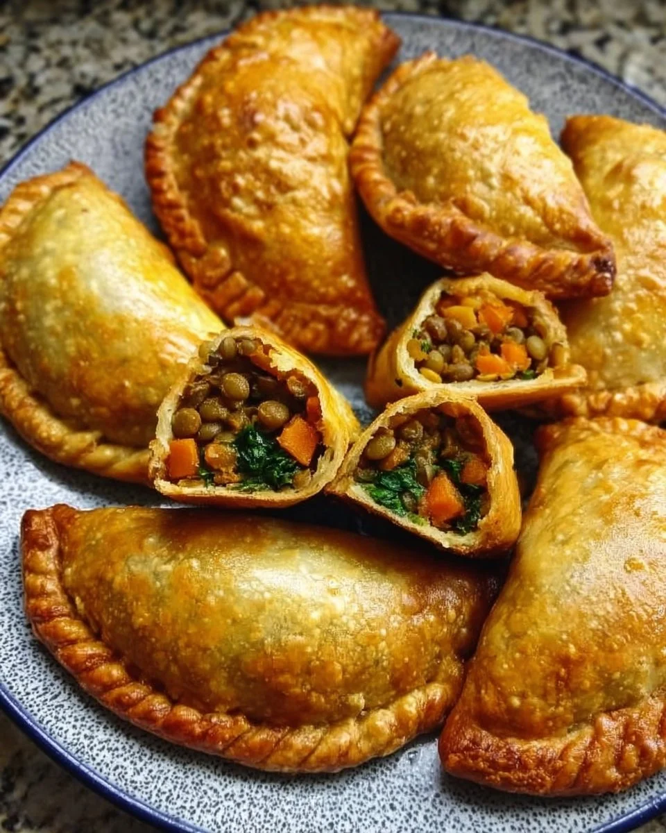 Vegan Lentil Empanadas served on a plate with dipping sauce