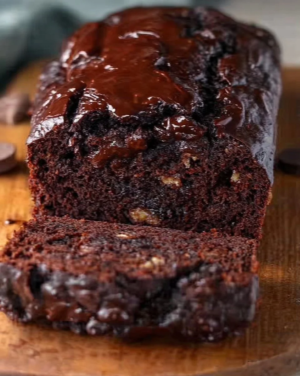Bester Schoko-Bananenbrot mit Schokolade und Bananen auf einem Holzbrett