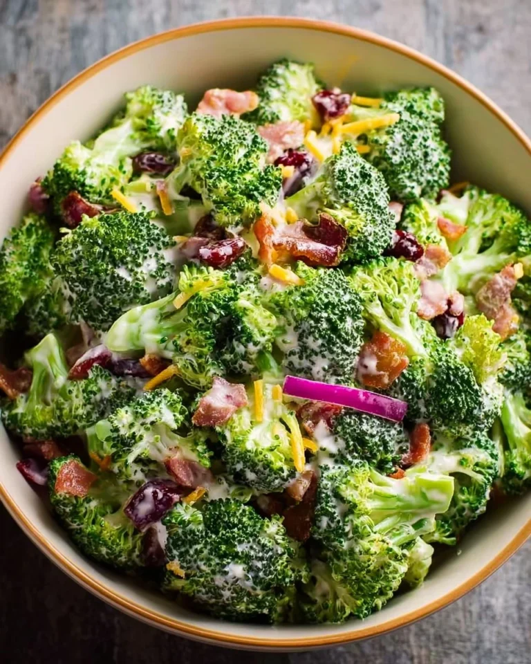 Brokkoli-Salat mit cremigem Dressing auf einem Teller serviert
