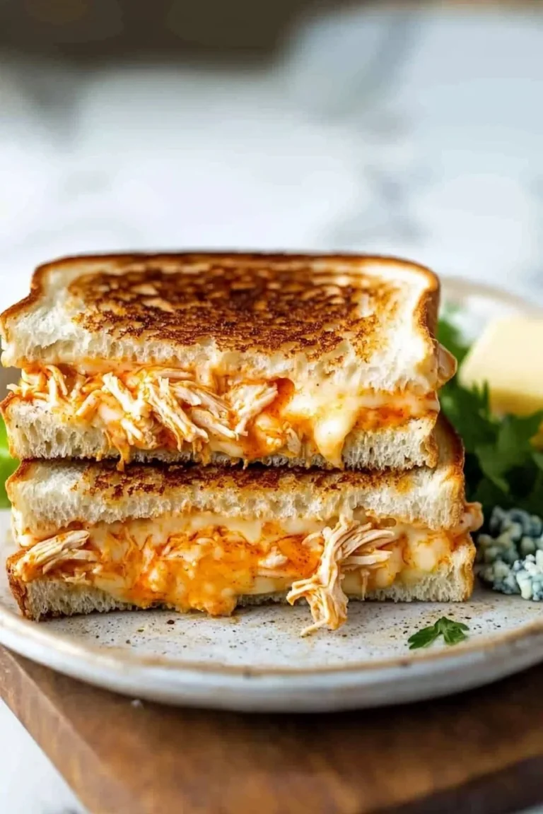Buffalo Chicken Käse Sandwich mit würzigen Soßen und Käsebelag