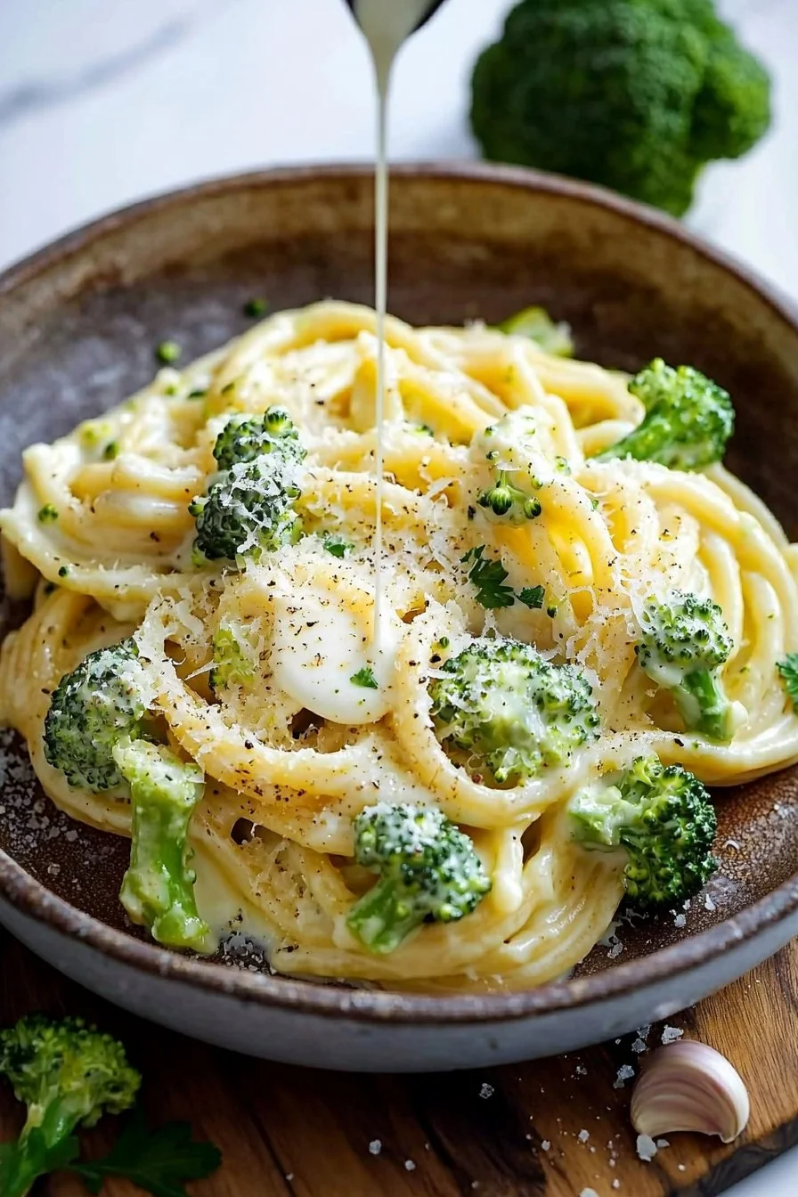 Cremige Brokkoli Pasta mit frischem Gemüse und einer leckeren Sauce