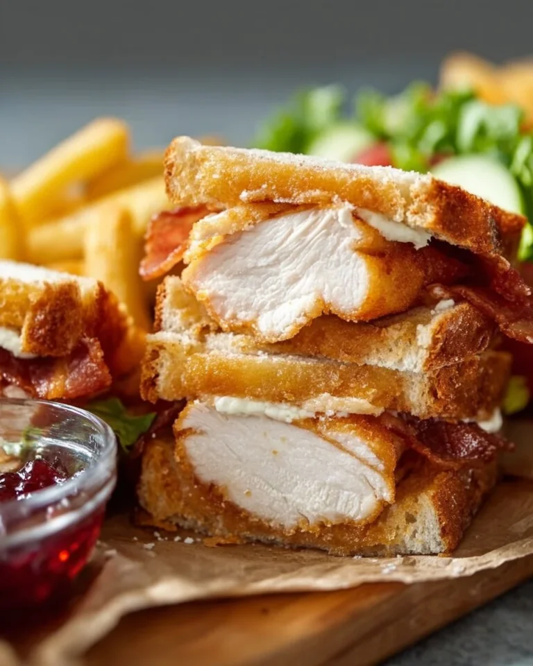 Cremiges Hühnchen-Club-Sandwich mit frischen Zutaten auf einem Teller