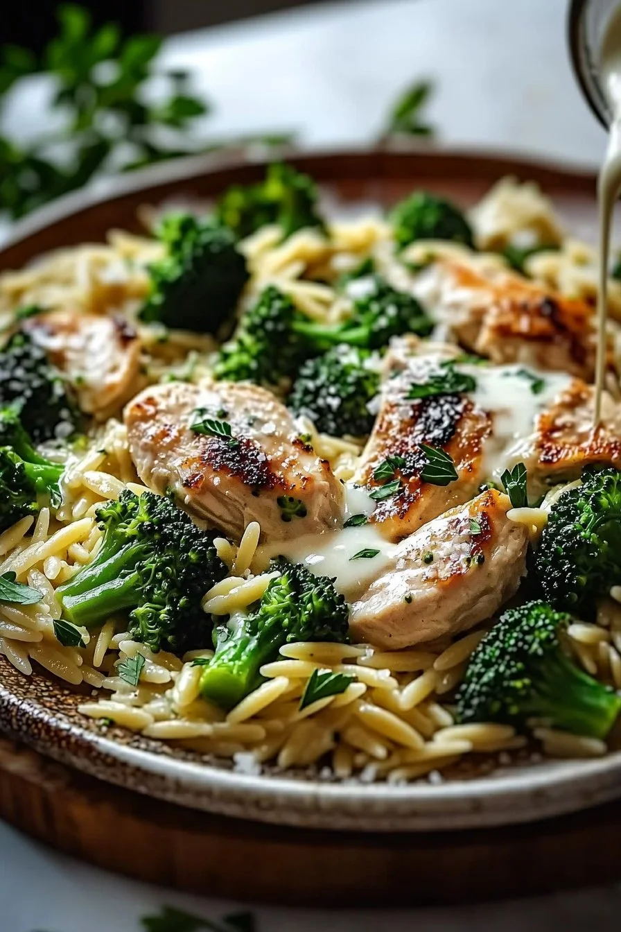 Cremiges Hähnchen-Brokkoli-Orzo