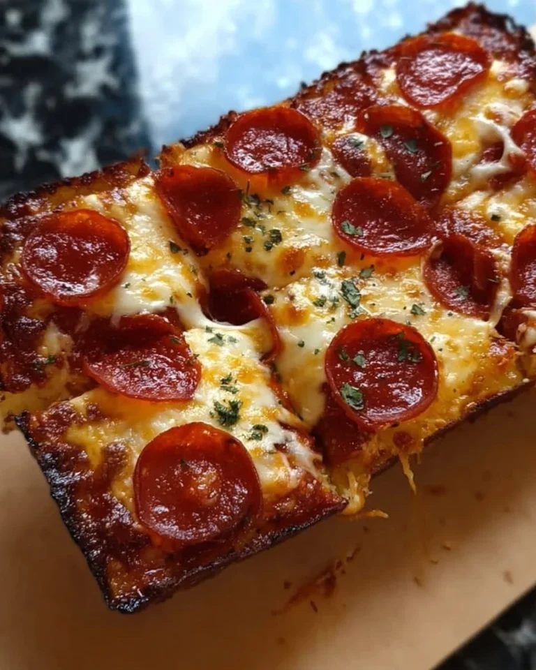 Detroiter Stil Pizza mit Käse und Belag in quadratischer Form