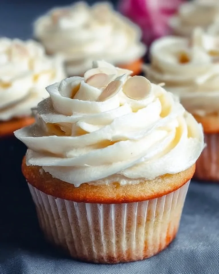 Einfache Mandelcupcakes auf einem weißen Teller dekoriert mit Mandeln