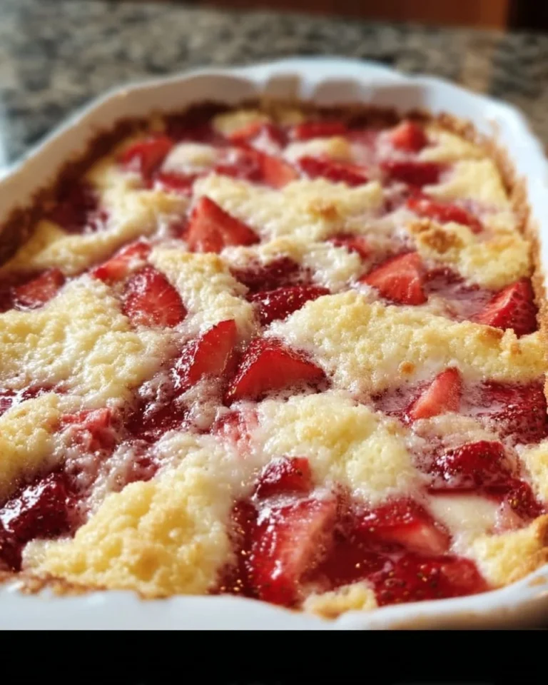 Erdbeer-Käsekuchen-Dump-Kuchen mit frischen Erdbeeren und cremiger Käsekuchenfüllung
