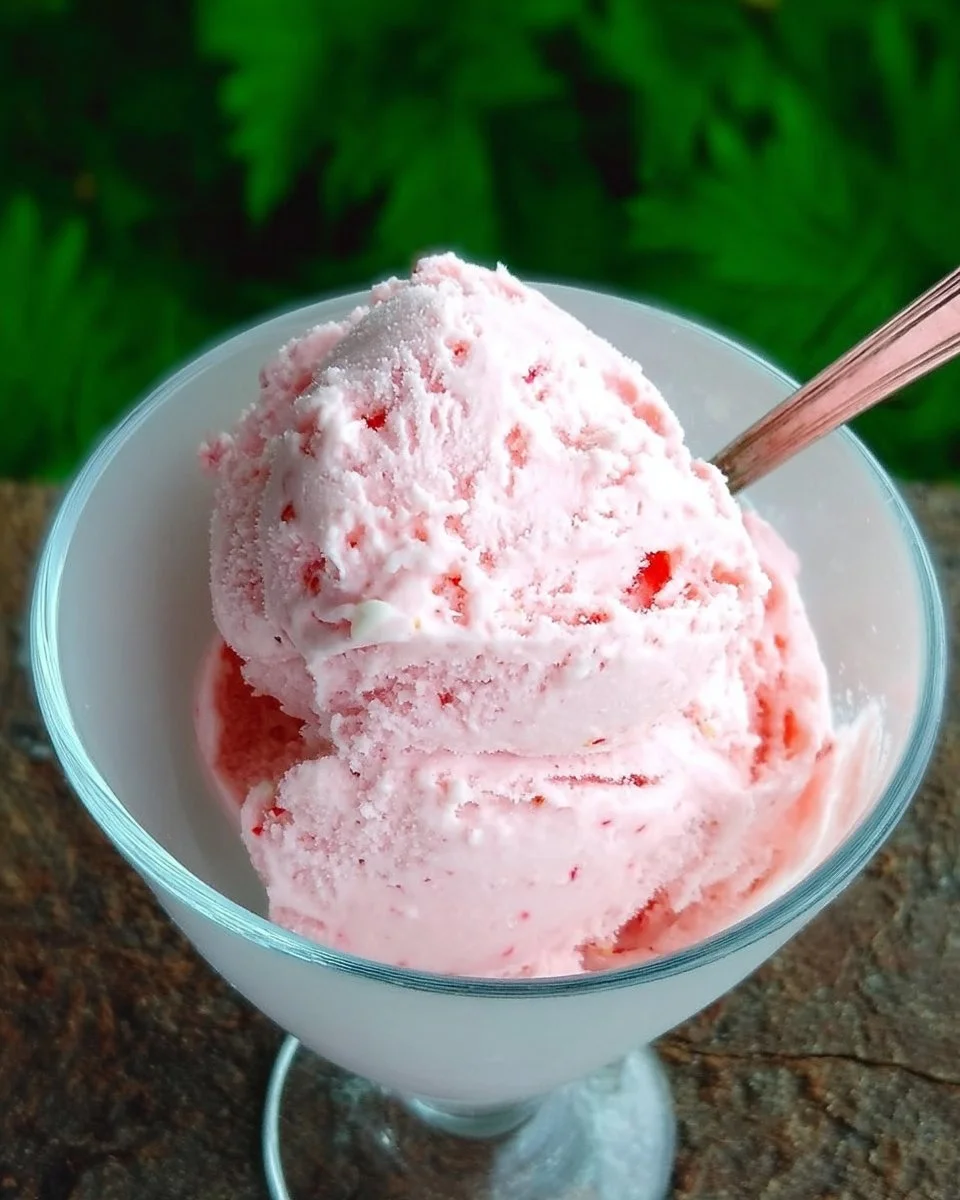 Hausgemachte Erdbeer-Rhabarber-Eiscreme in einer Schale