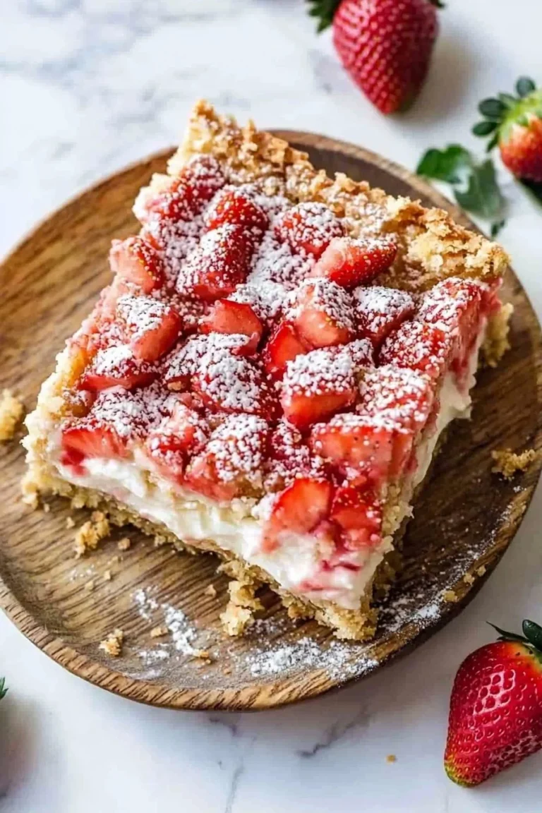 Erdbeer-Shortcake-Riegel mit frischen Erdbeeren und Sahne