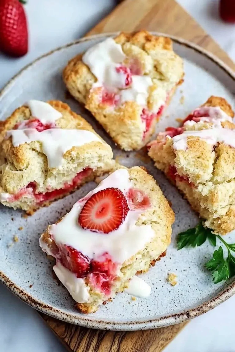 Leckere Erdbeeren und Sahne Scones auf einem Teller serviert