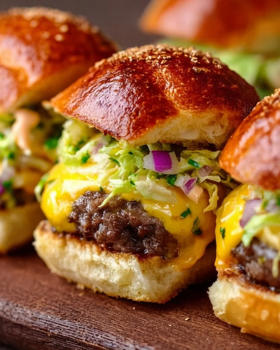 Geladene Rindfleisch Burger Sliders auf einem Teller serviert