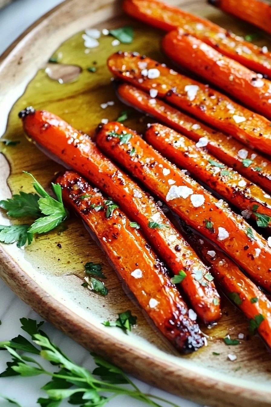 Gesunde knusprige Honig geröstete Karotten auf einem Teller serviert