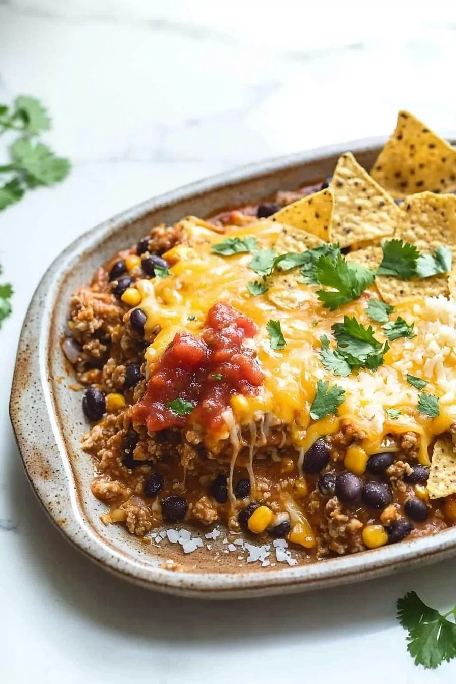 Glutenfreies Taco Skillet Gericht mit frischen Zutaten und würzigem Geschmack