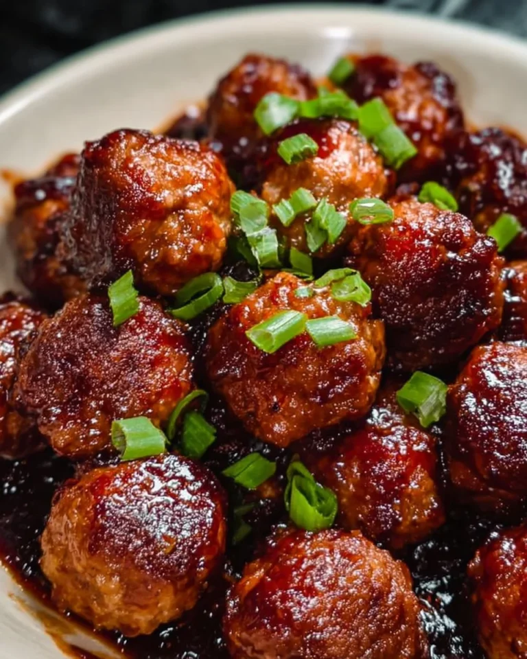 Hawaiianische Fleischbällchen mit Ananas und Kokosnuss auf einem Teller serviert